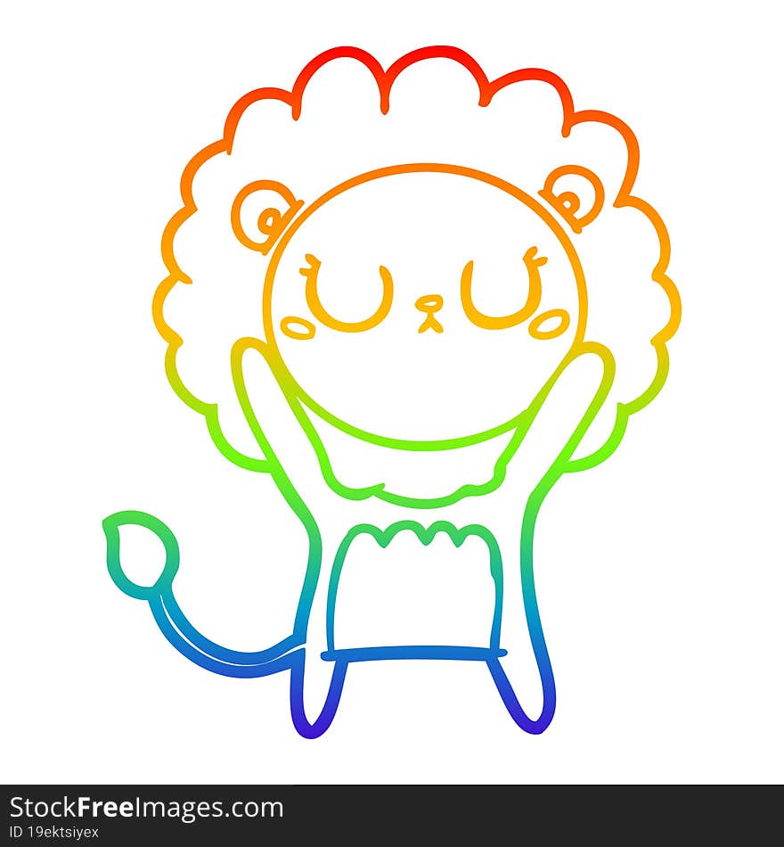 rainbow gradient line drawing of a cartoon lion