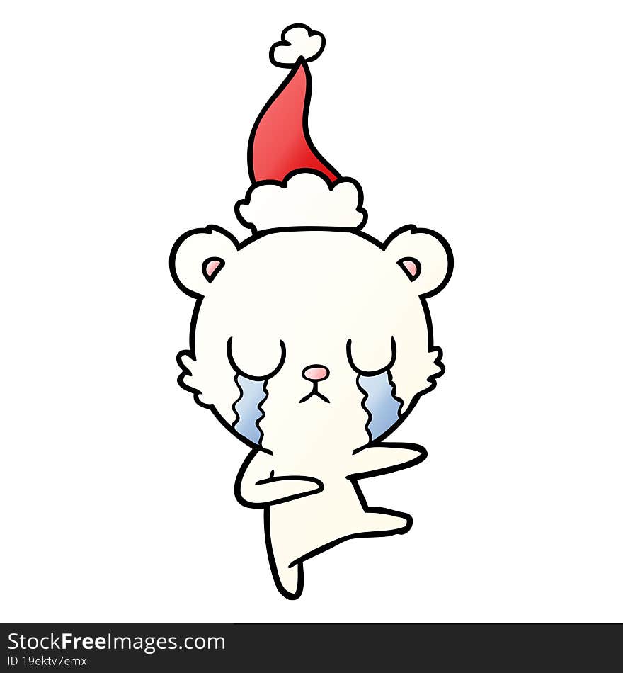 crying polar bear gradient cartoon of a wearing santa hat