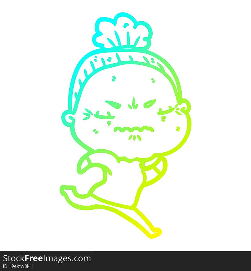 cold gradient line drawing cartoon annoyed old lady