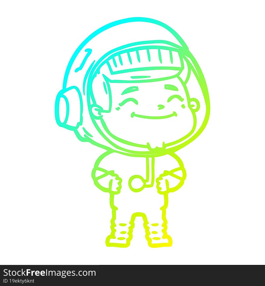 cold gradient line drawing of a happy cartoon astronaut