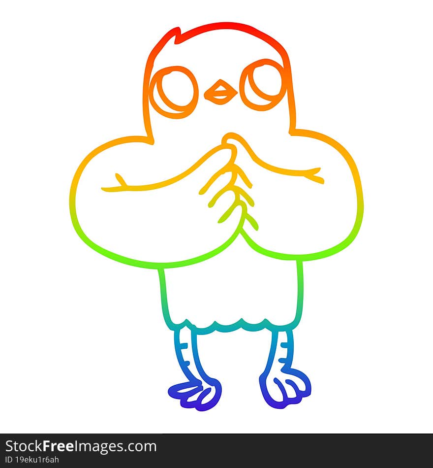 rainbow gradient line drawing of a cartoon bird with plan