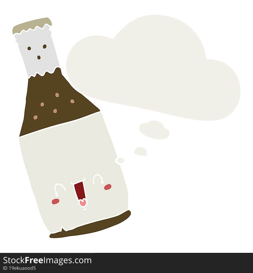 cartoon beer bottle and thought bubble in retro style