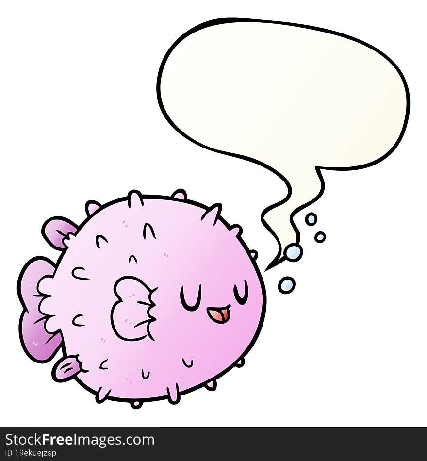 cartoon blowfish with speech bubble in smooth gradient style