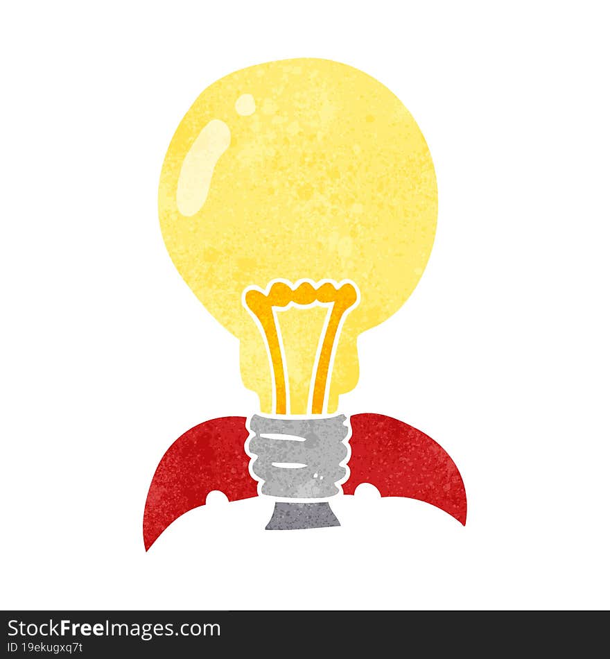 retro cartoon lightbulb rocket ship