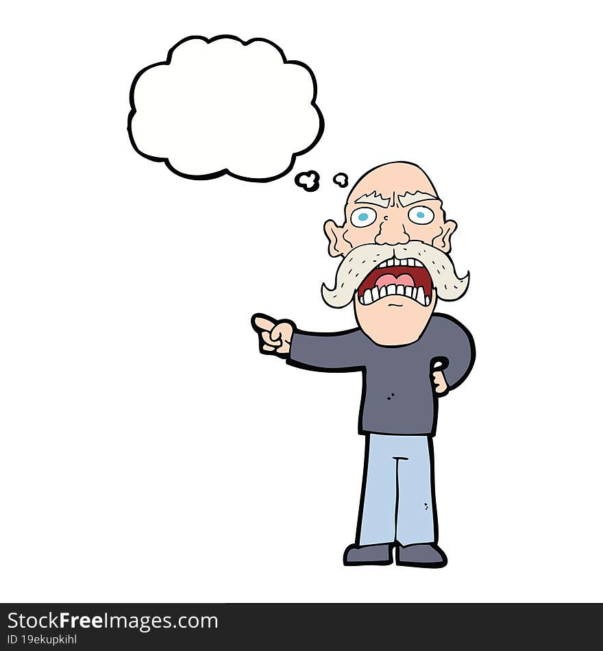 cartoon angry old man with thought bubble