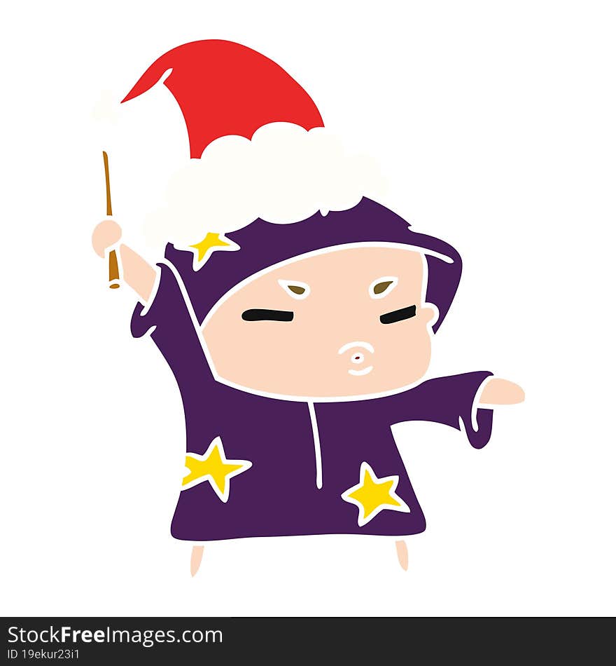 christmas cartoon of kawaii wizard