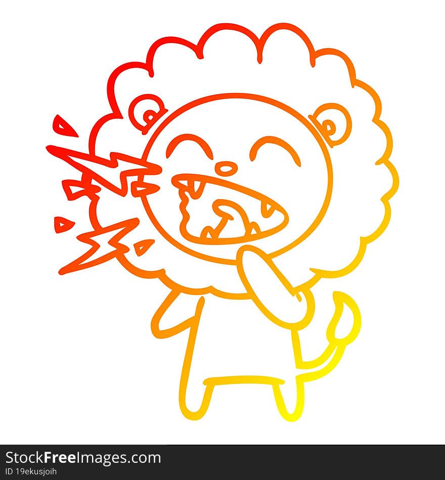 warm gradient line drawing cartoon roaring lion