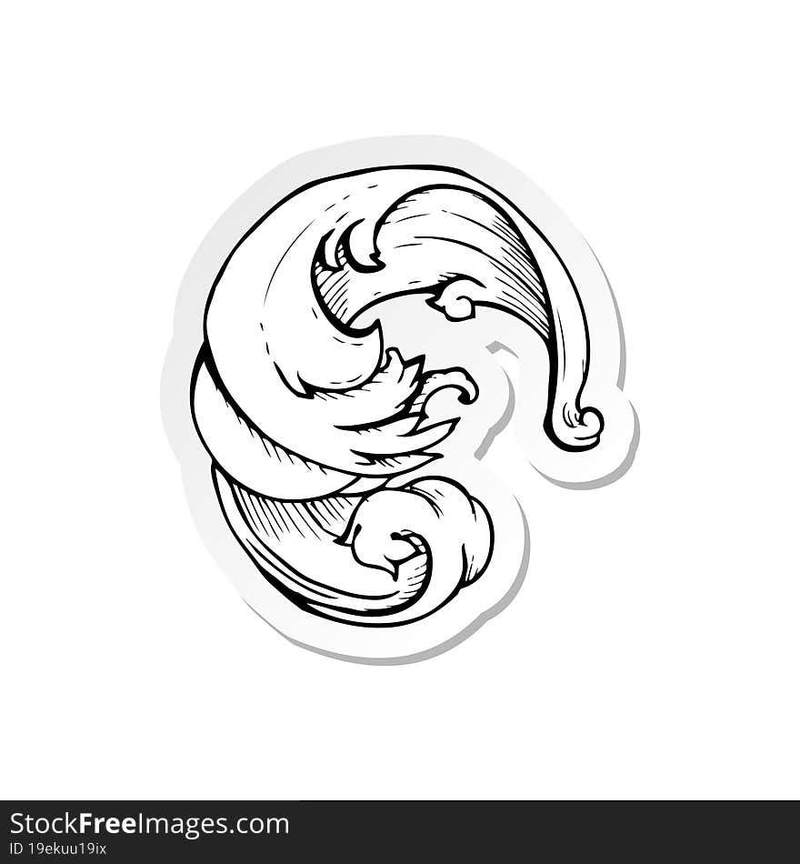 sticker of a traditional hand drawn floral swirl