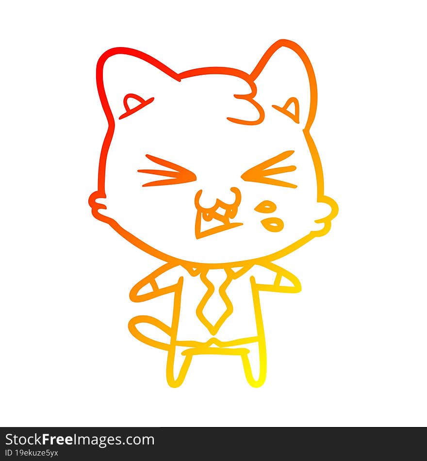 warm gradient line drawing cartoon cat hissing