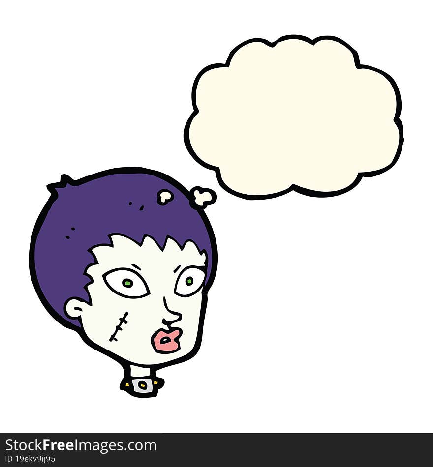 cartoon female zombie head with thought bubble