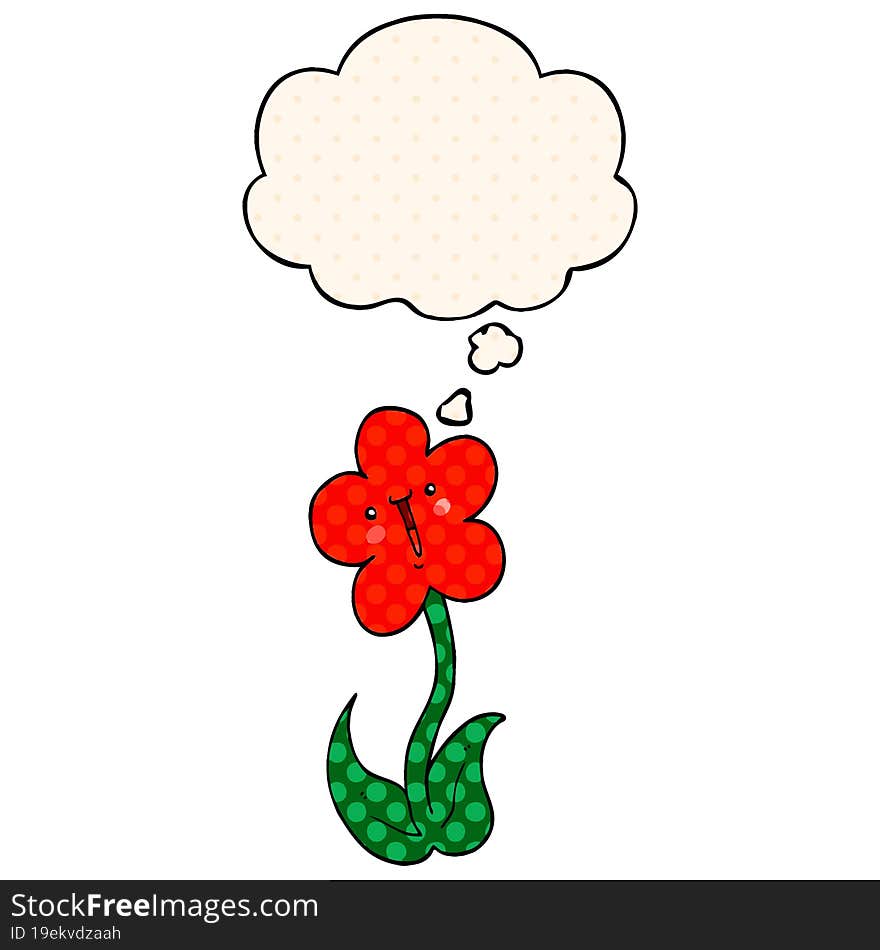 cartoon flower and thought bubble in comic book style