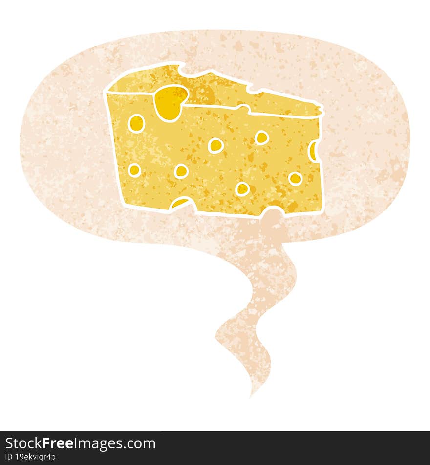 cartoon cheese and speech bubble in retro textured style