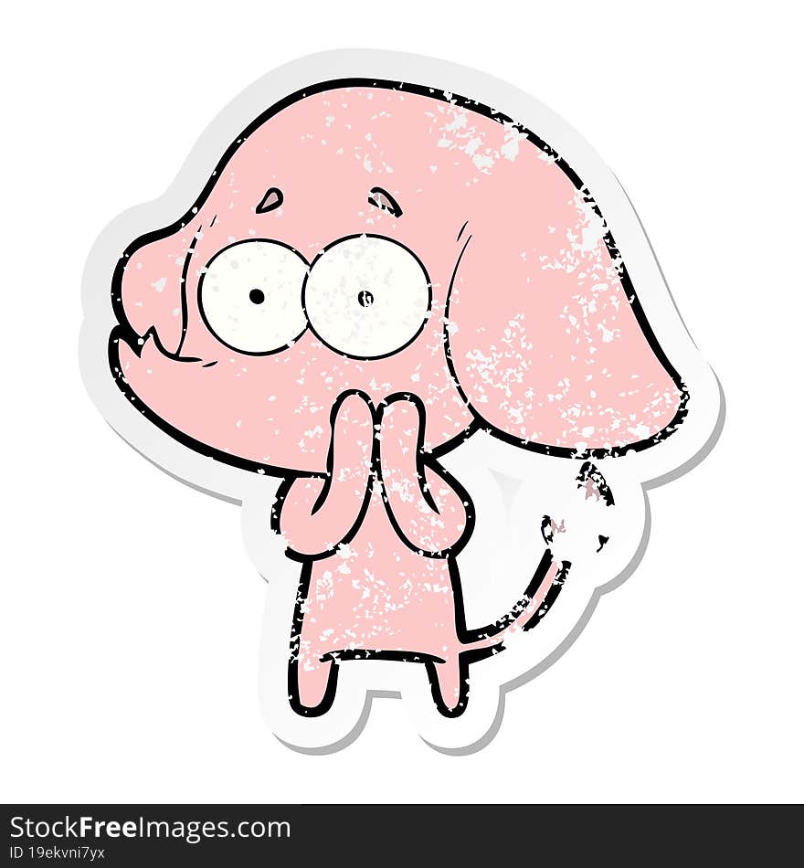 distressed sticker of a cartoon unsure elephant