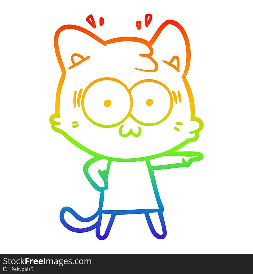 Rainbow Gradient Line Drawing Cartoon Surprised Cat