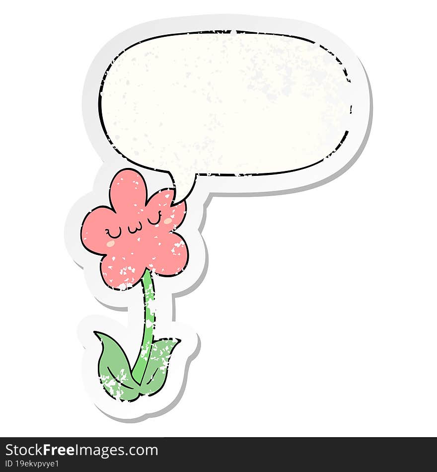 cartoon flower and speech bubble distressed sticker