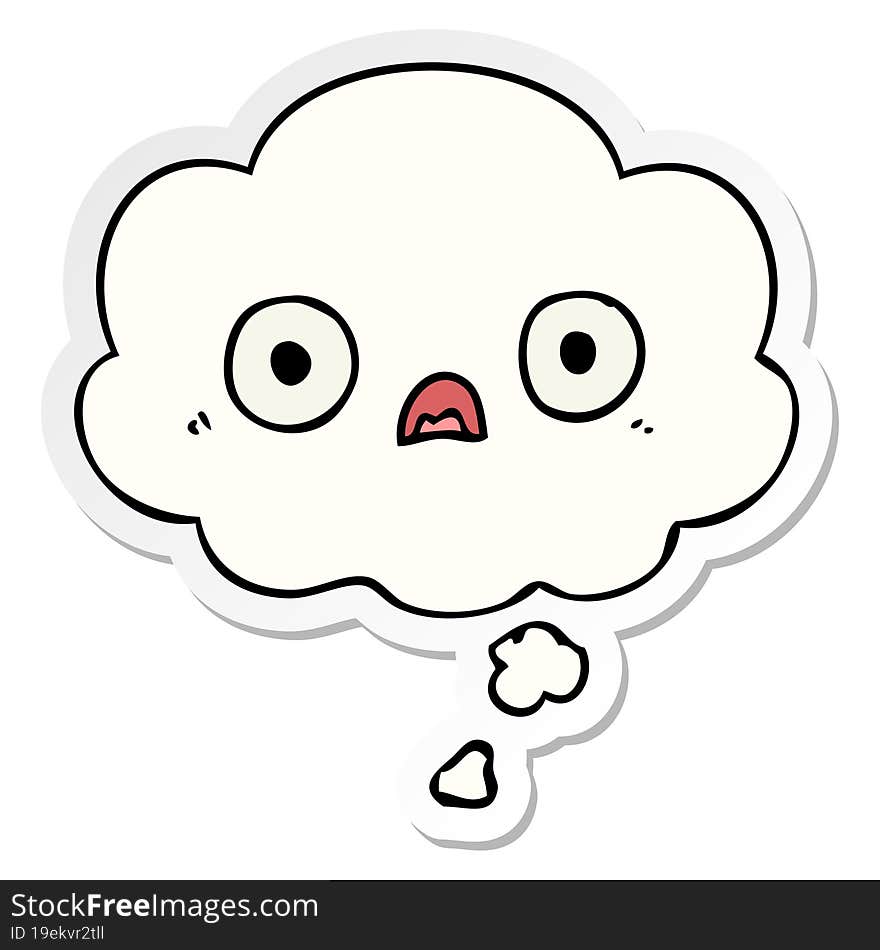 cute cartoon face with thought bubble as a printed sticker