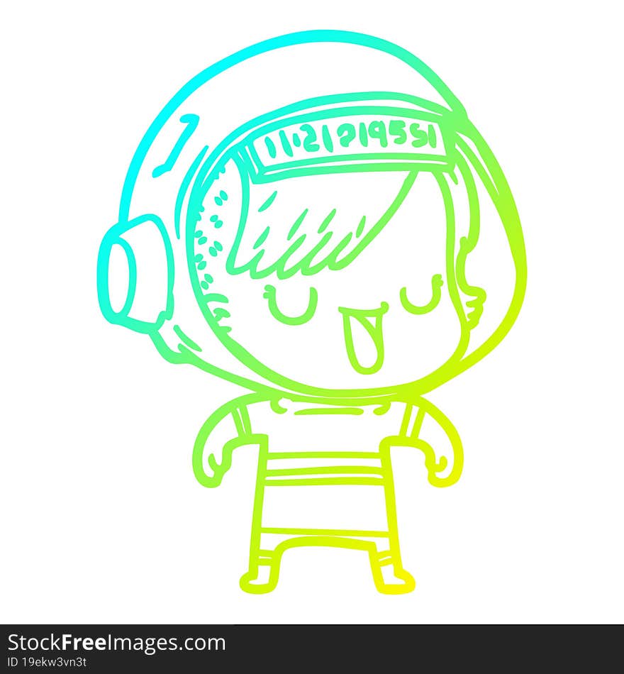 cold gradient line drawing of a cartoon astronaut woman