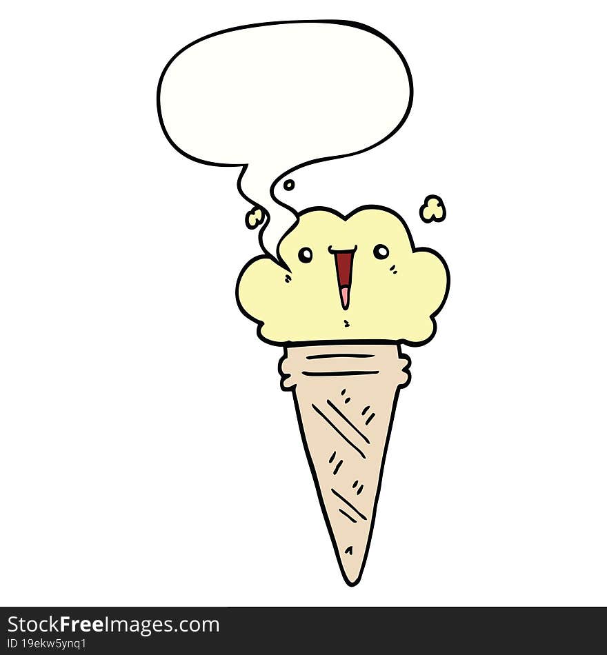 cartoon ice cream and face and speech bubble