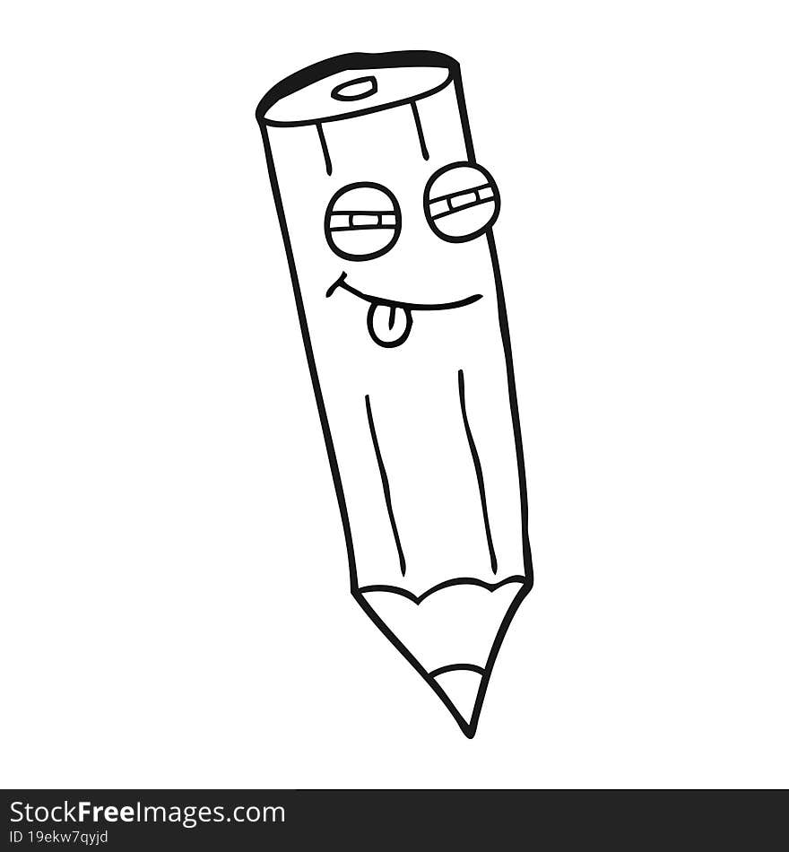 happy freehand drawn black and white cartoon sly pencil. happy freehand drawn black and white cartoon sly pencil