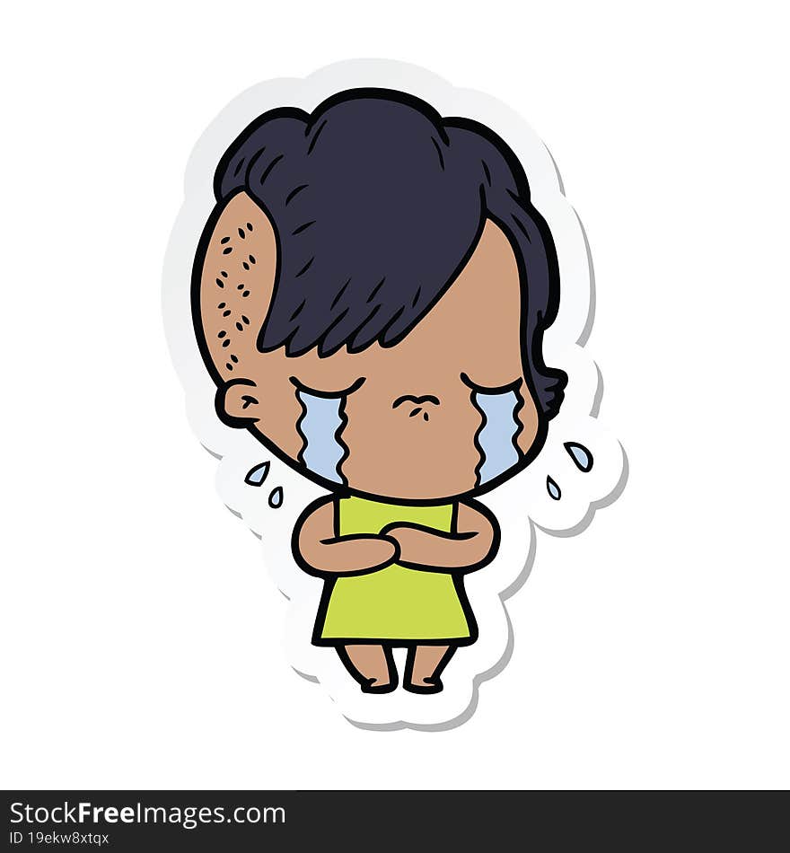 sticker of a cartoon crying girl