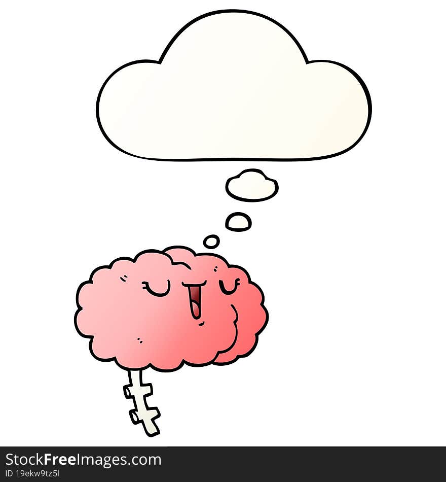 happy cartoon brain and thought bubble in smooth gradient style