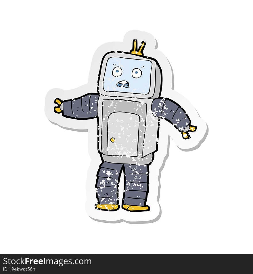 retro distressed sticker of a cartoon funny robot