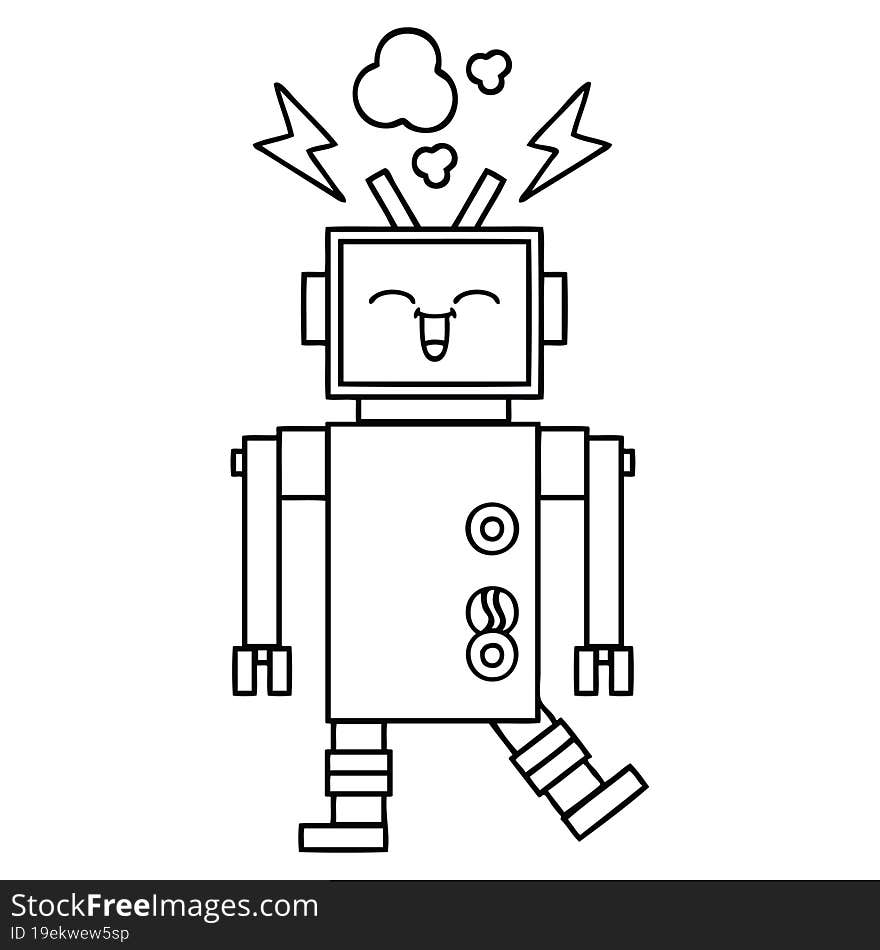 Line Drawing Cartoon Robot