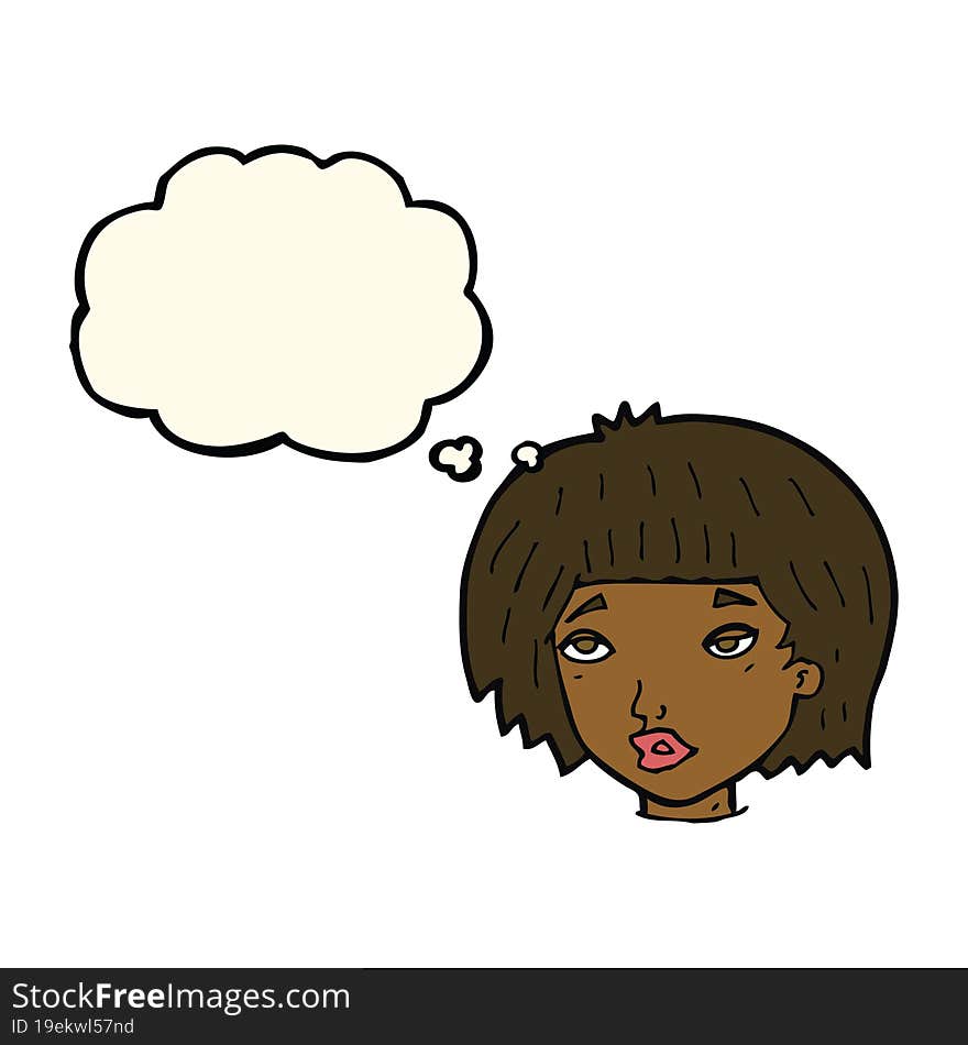 Cartoon Bored Looking Woman With Thought Bubble