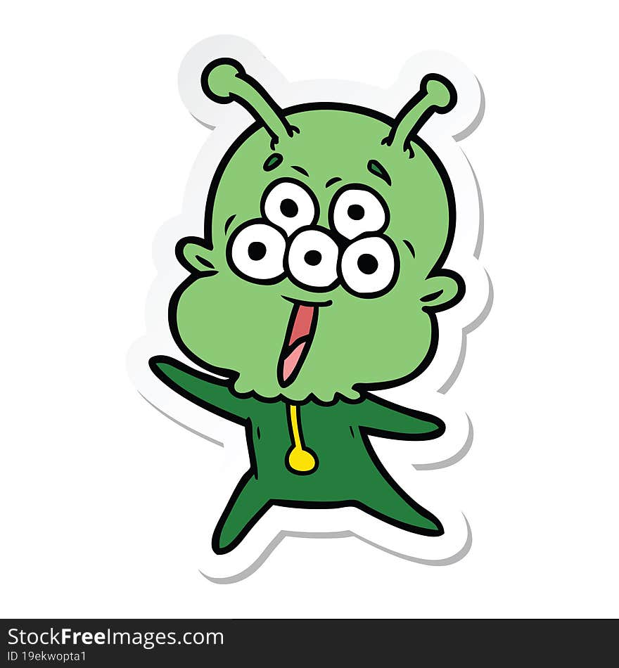 Sticker Of A Happy Cartoon Alien