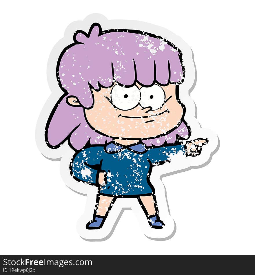 distressed sticker of a cartoon girl smiling