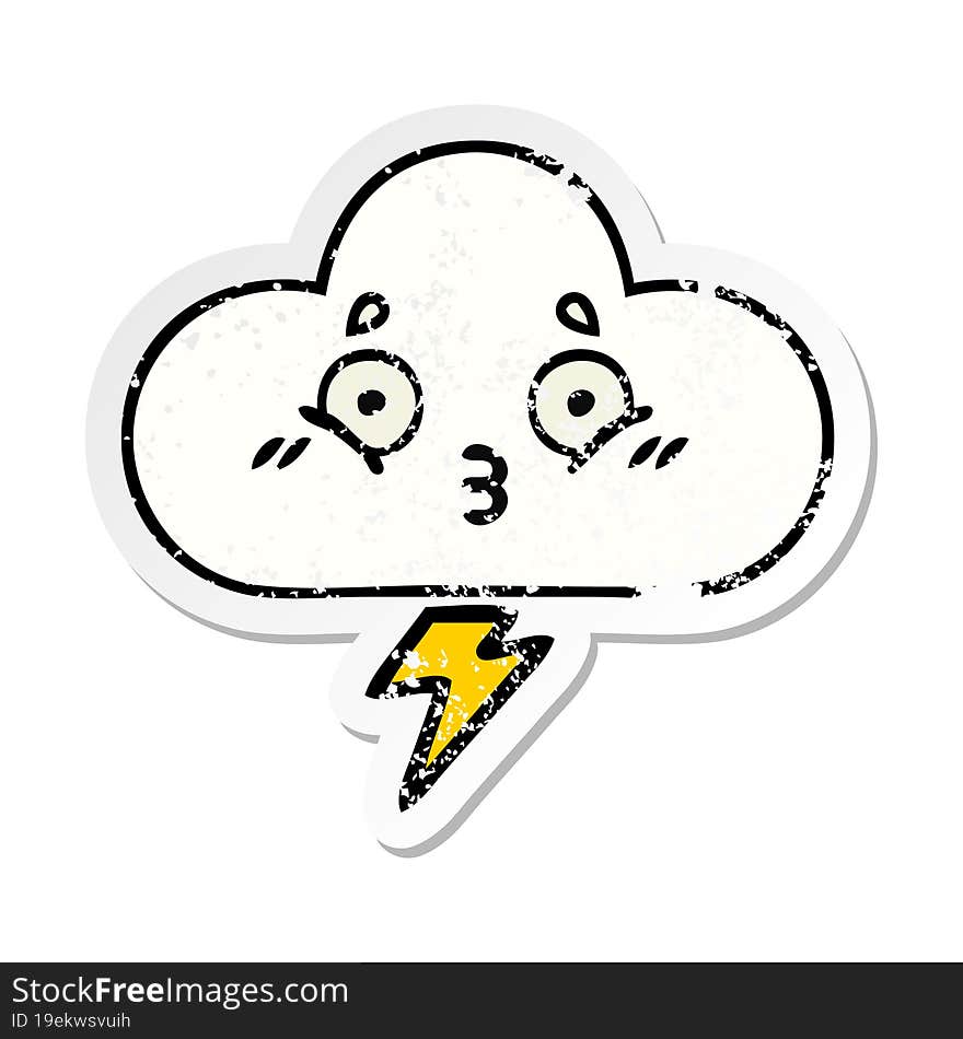 distressed sticker of a cute cartoon thunder cloud