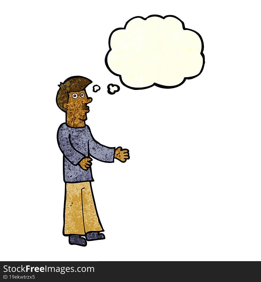 cartoon curious man with thought bubble