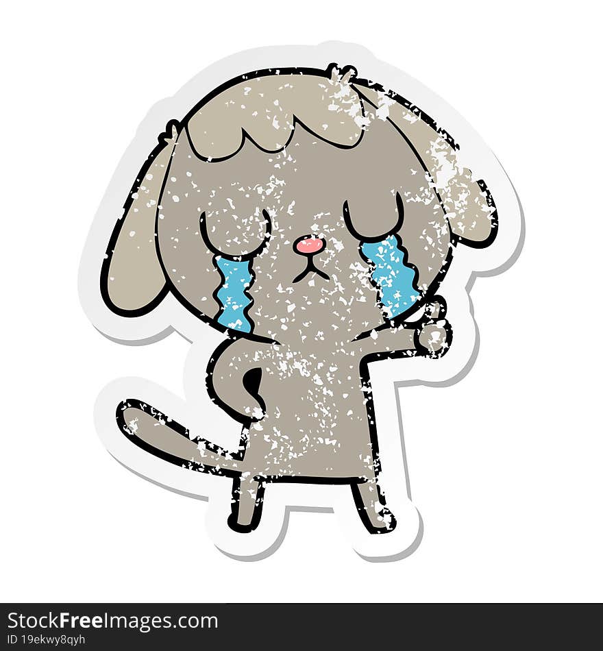 distressed sticker of a cute cartoon dog crying