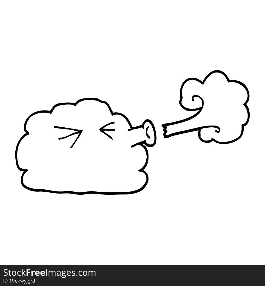 line drawing cartoon cloud blowing a gale