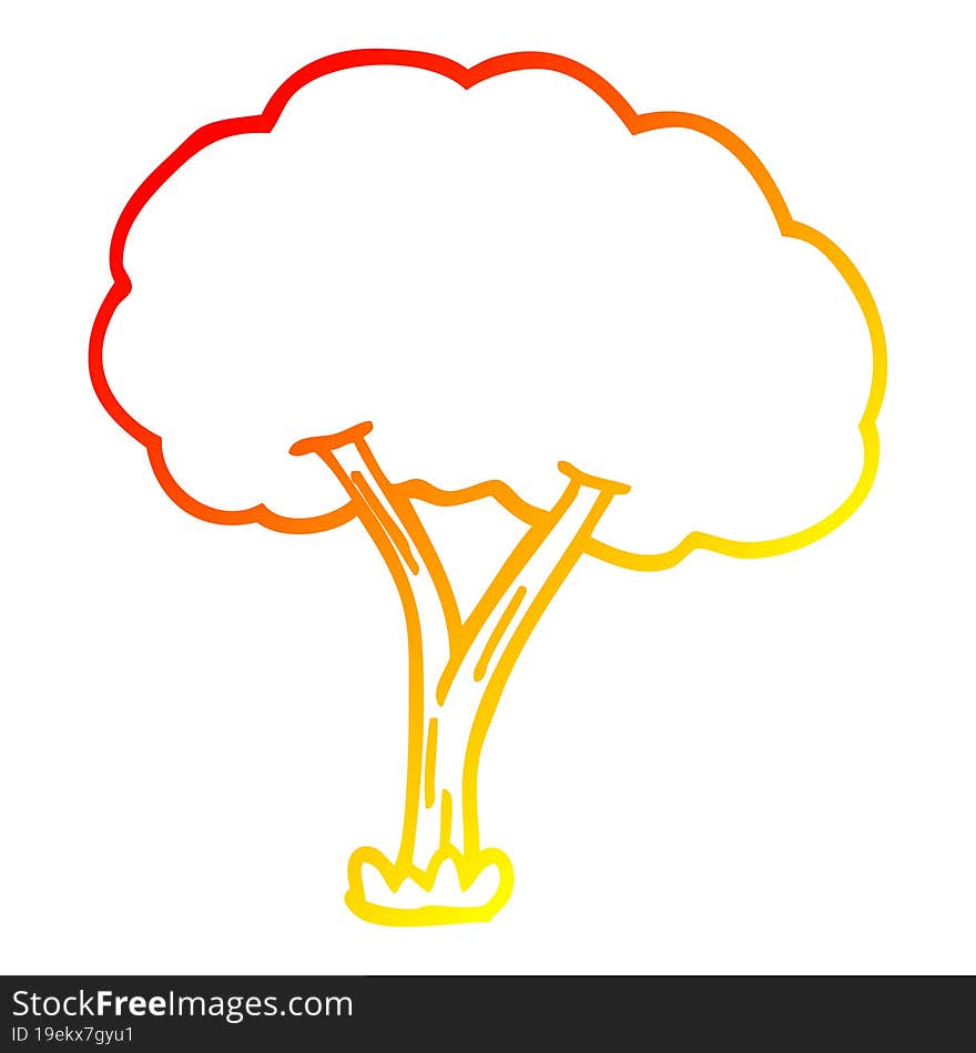 Warm Gradient Line Drawing Cartoon Blooming Tree