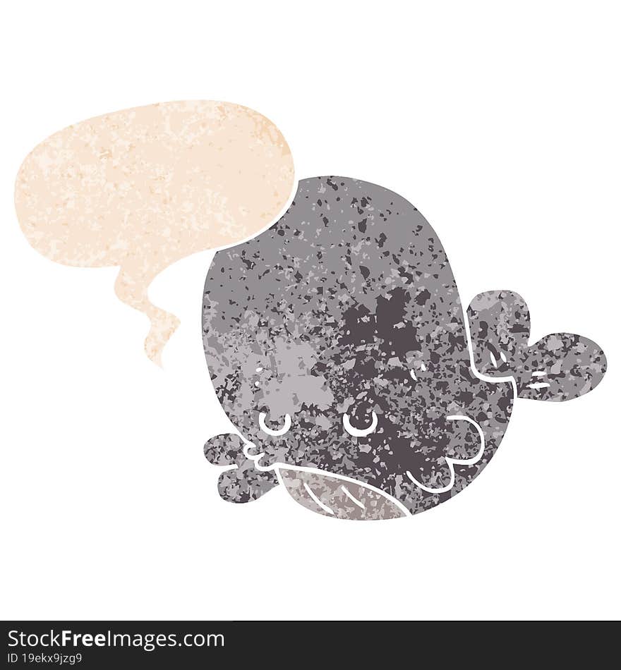 cartoon whale and speech bubble in retro textured style