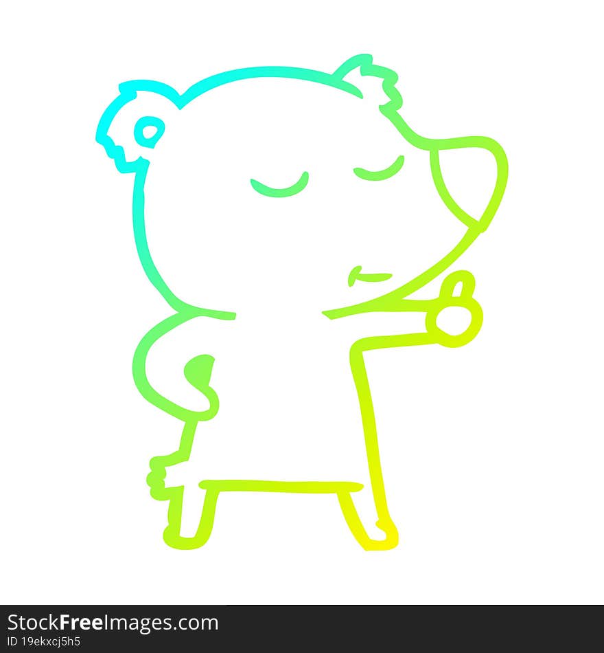 cold gradient line drawing of a happy cartoon bear giving thumbs up