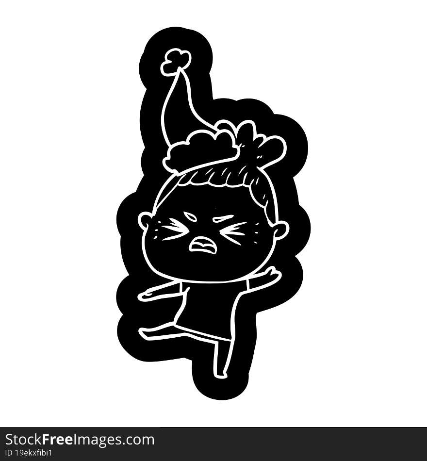 cartoon icon of a angry woman wearing santa hat