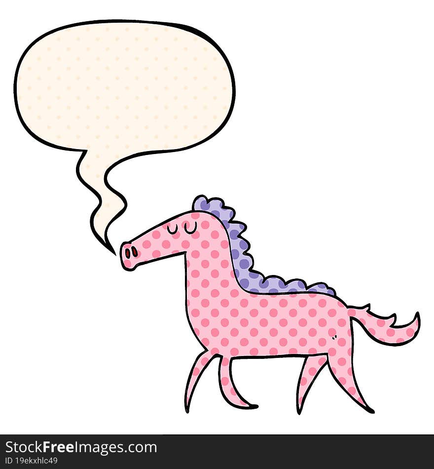 cartoon horse and speech bubble in comic book style