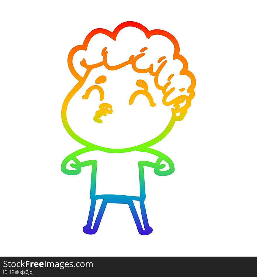 Rainbow Gradient Line Drawing Cartoon Man Pouting