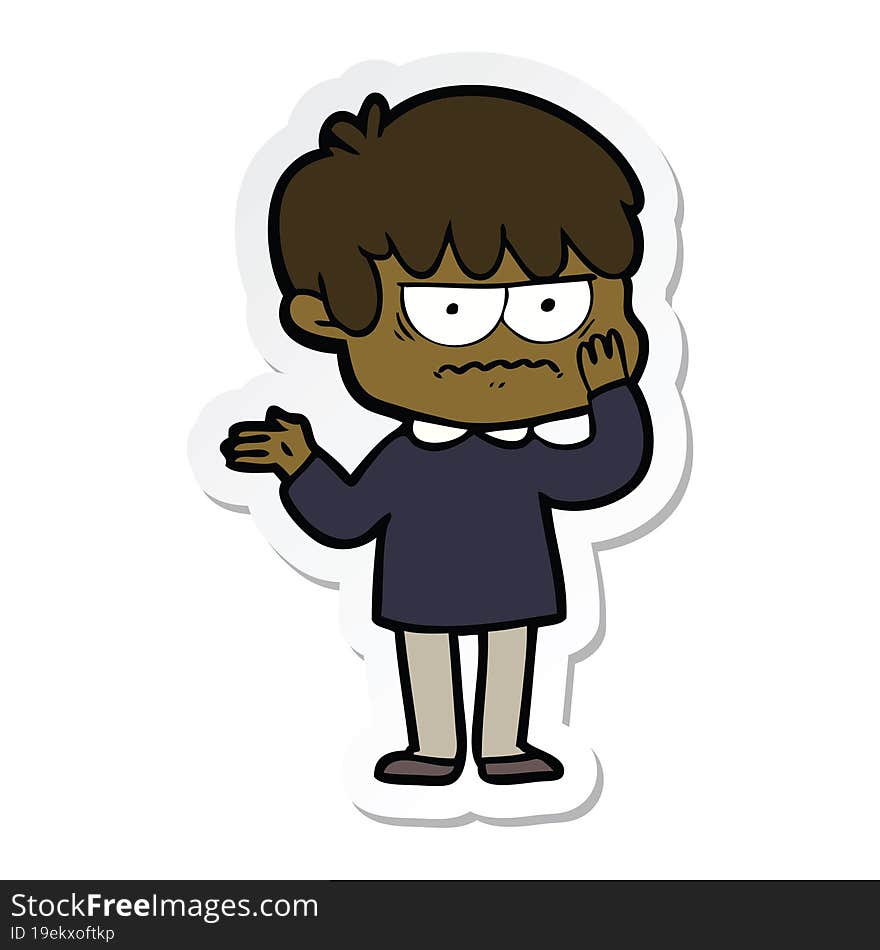 sticker of a annoyed cartoon boy