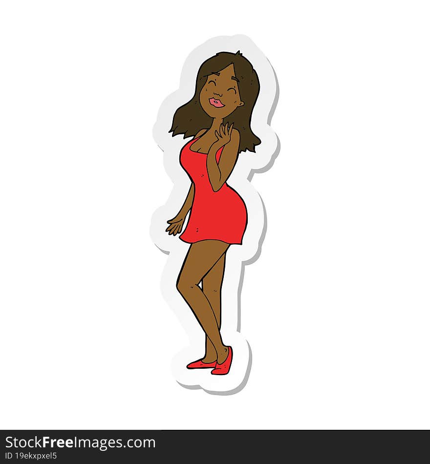 Sticker Of A Cartoon Pretty Woman In Cocktail Dress