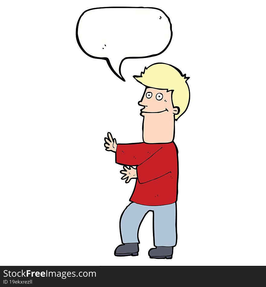 cartoon man gesturing with speech bubble