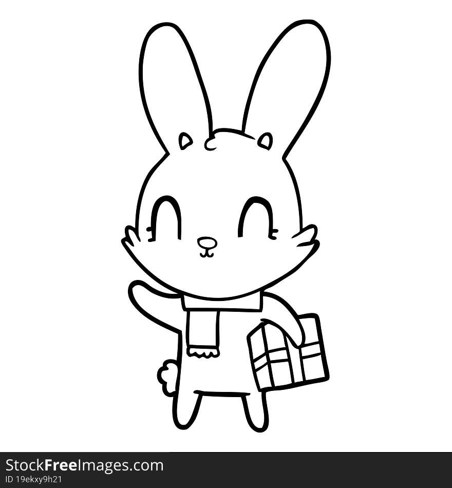 cute cartoon rabbit with christmas present. cute cartoon rabbit with christmas present