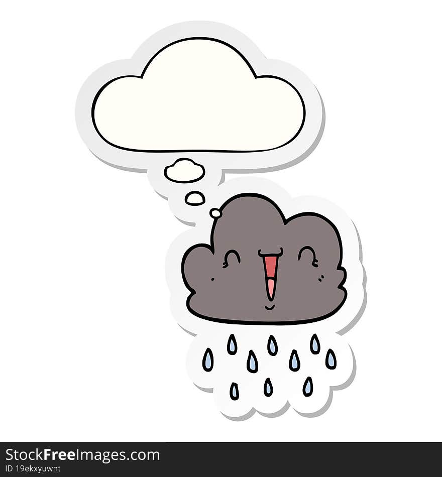 cartoon storm cloud and thought bubble as a printed sticker