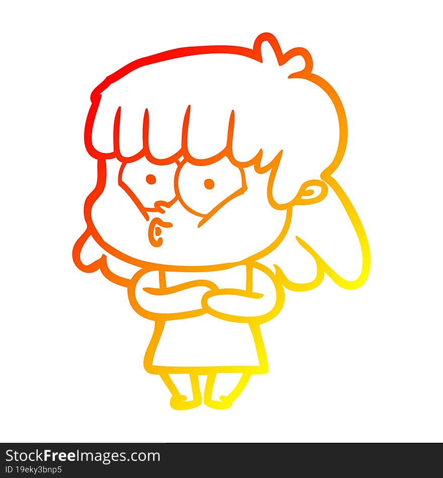 warm gradient line drawing cartoon whistling girl