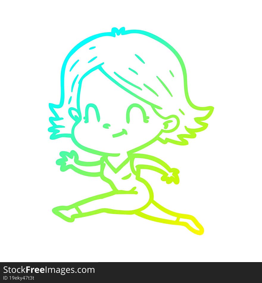 Cold Gradient Line Drawing Cartoon Friendly Girl