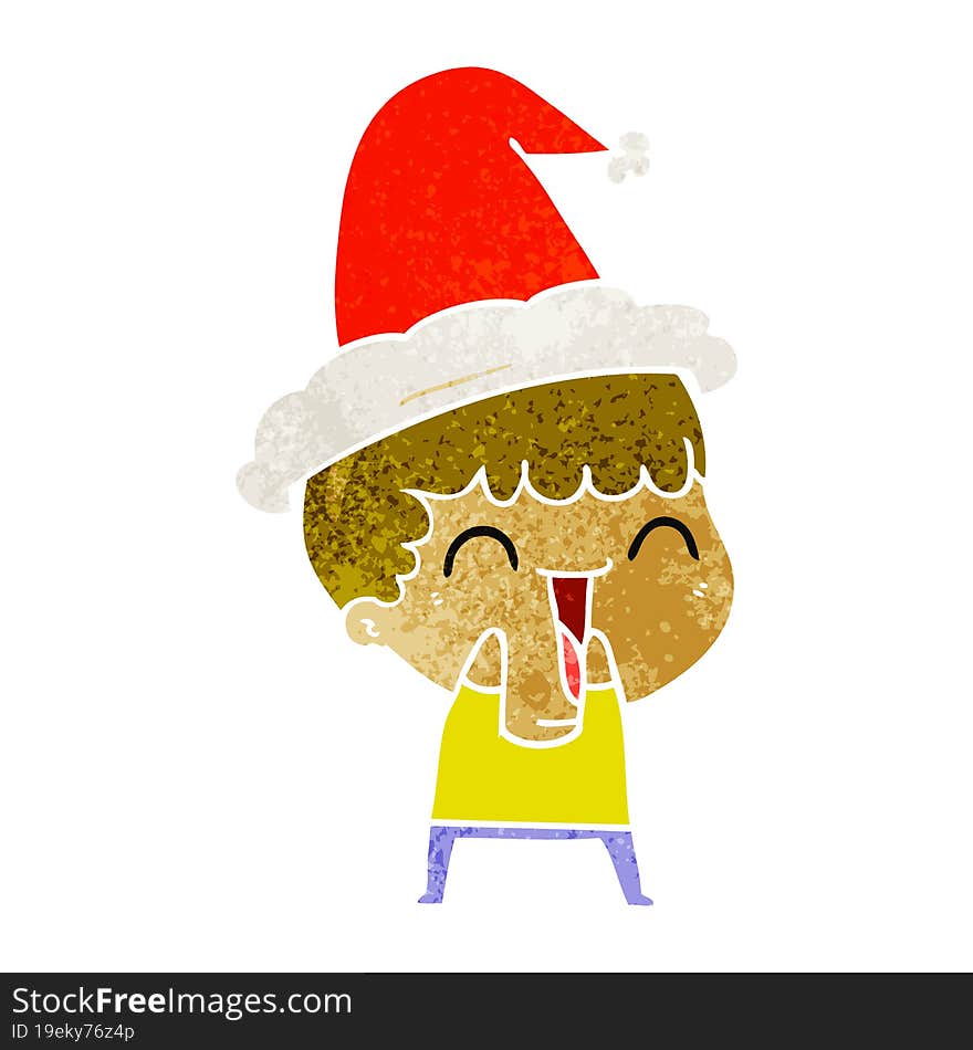 hand drawn retro cartoon of a happy man wearing santa hat