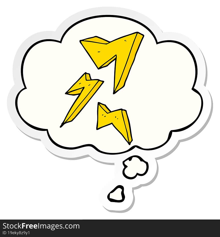 cartoon lightning bolt and thought bubble as a printed sticker