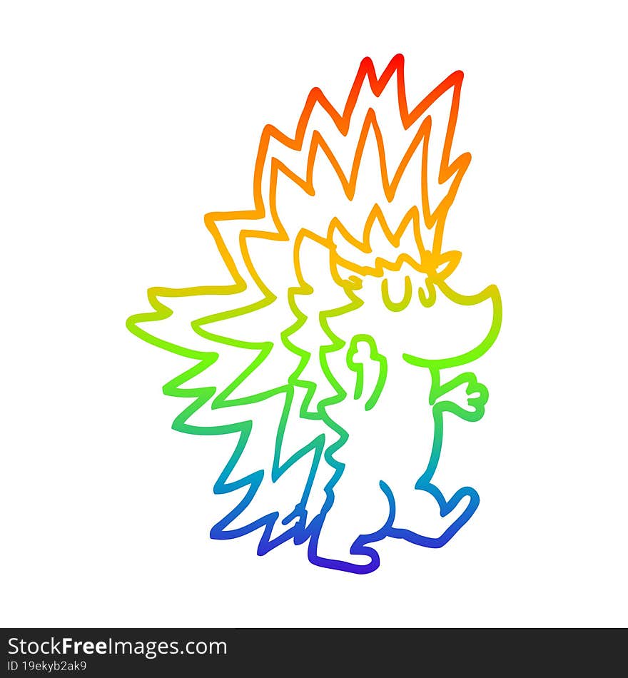 rainbow gradient line drawing cartoon spiky hedgehog